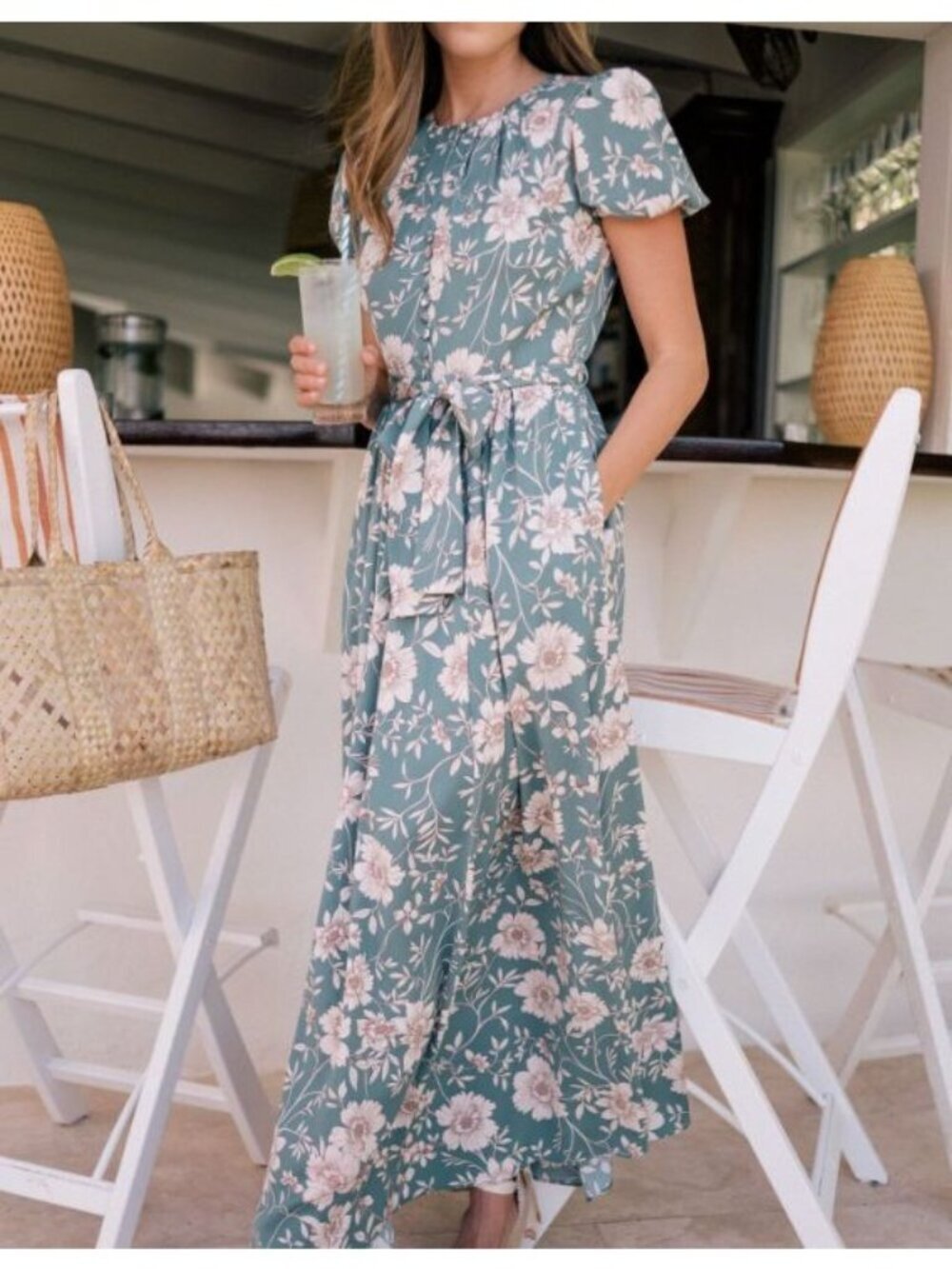 Gal Meets Glam Shannon Teal Maxi Dress with Cream Floral Print Size 10